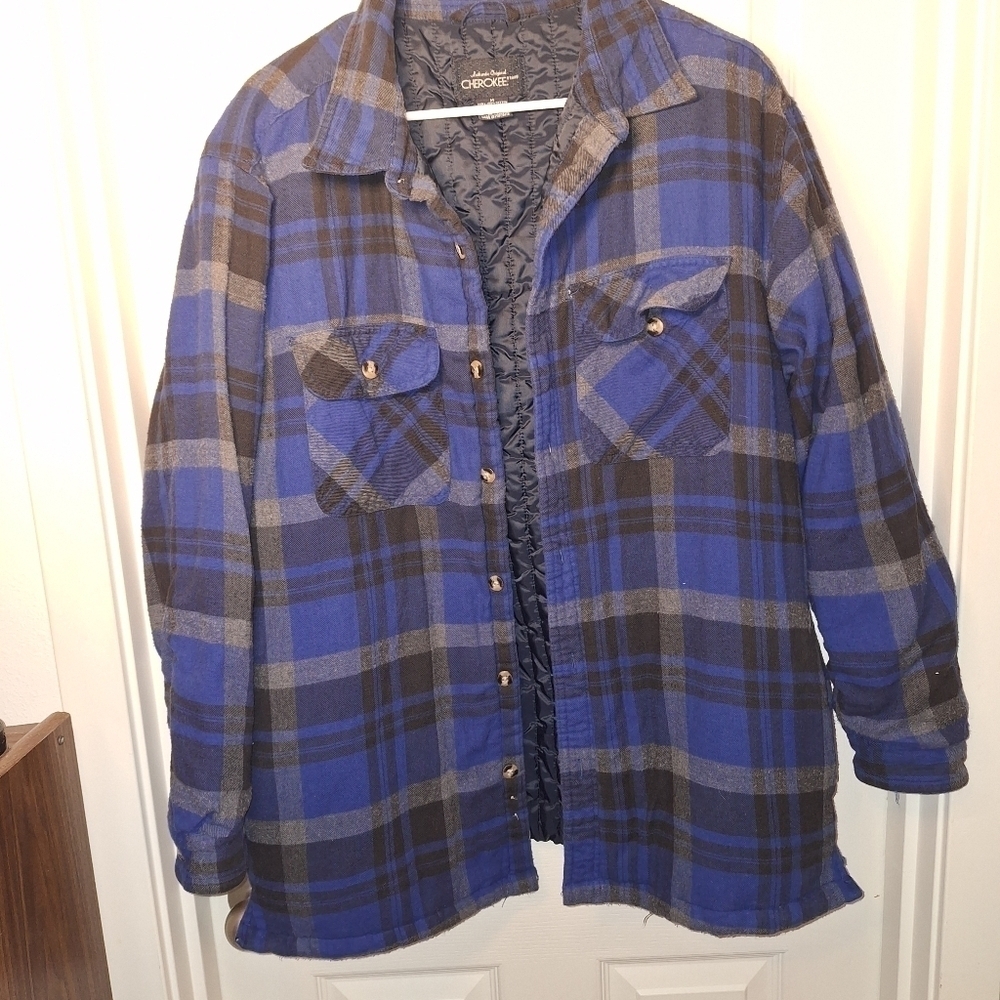 Cherokee Men's Flannel Jacket Blue Black Gray Medium